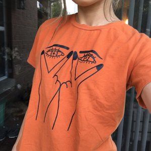 Shein Funky Eyes Burnt Orange Distressed Shirt